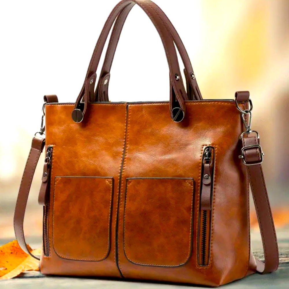 New - Luxury - Large Capacity Leather Shoulder Bag /Tote - Brown